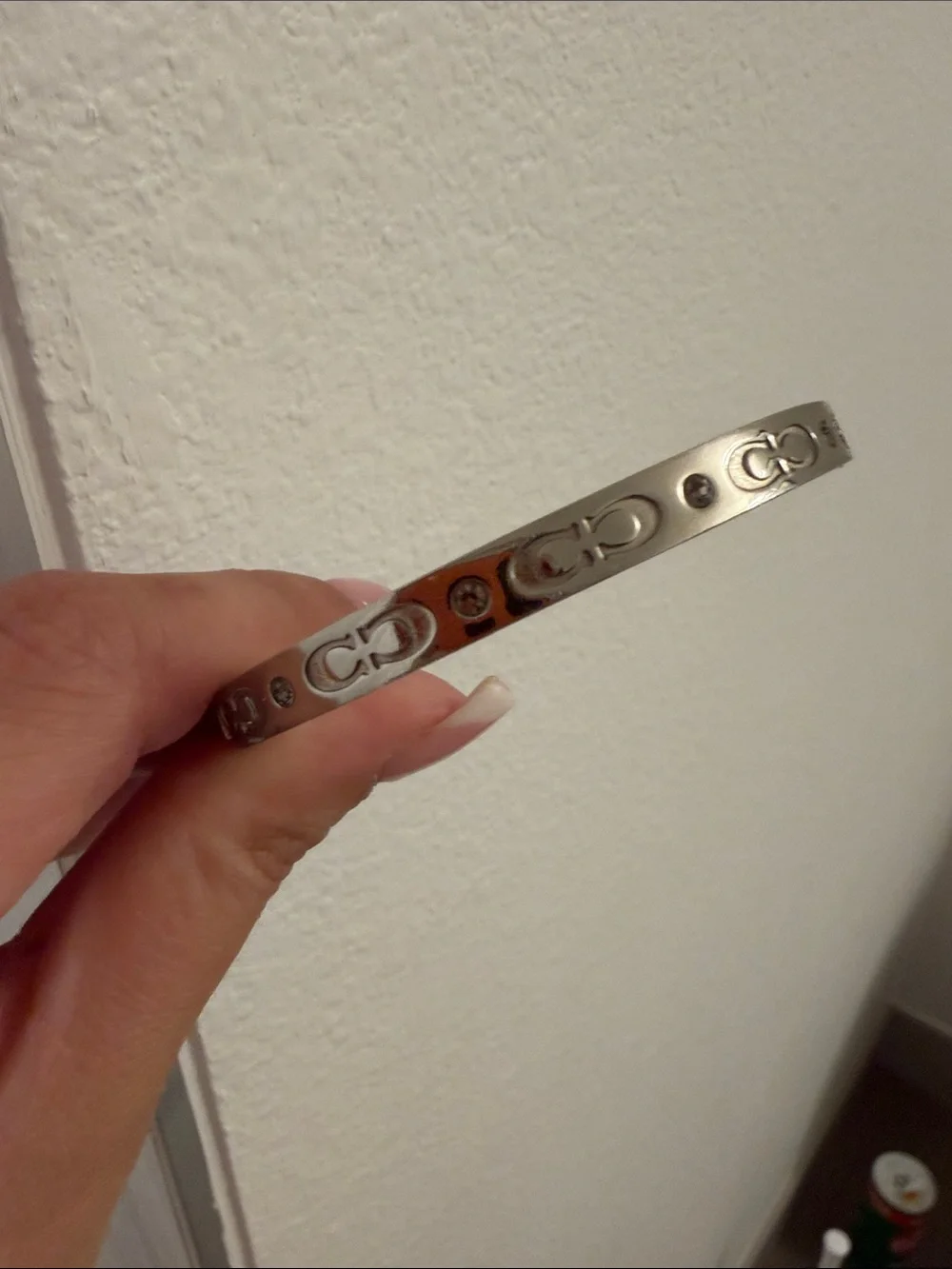 Coach Silver CC Accent Hinged Bangle